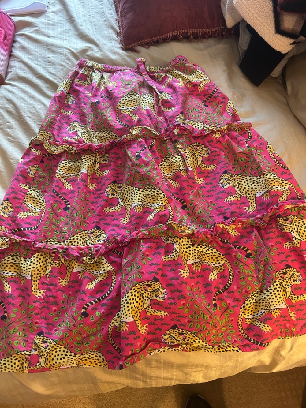 Printfresh size medium Women’s Pink Leopard-Print Tiered Skirt